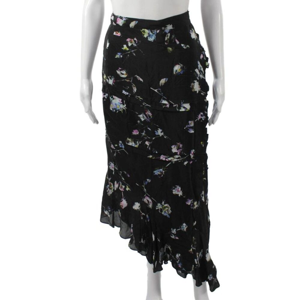 Preen Line Womens Wrap Skirt Black Floral Viscose Midi Size L